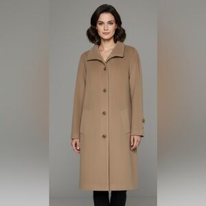 NWT Women's Dennis Basso Tan Button-Up
Wool, Cashmere Blend Coat.